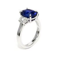 4.57 Ct. Blue Sapphire and Natural Diamond Three Stone Ring, Platinum 950 Image
