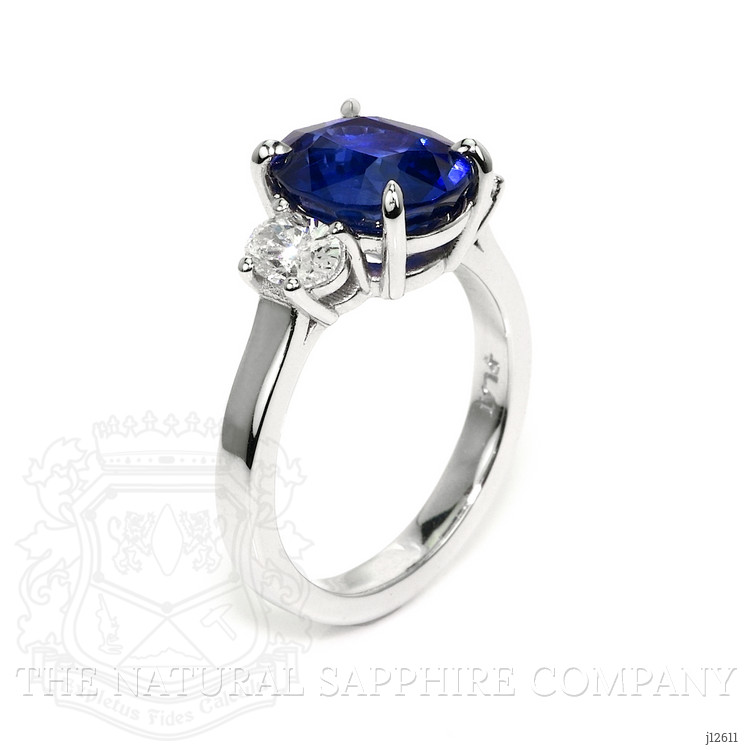 4.57 Ct. Blue Sapphire and Natural Diamond Three Stone Ring, Platinum 950