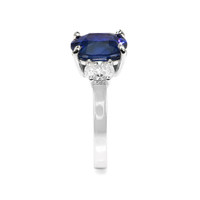 4.57 Ct. Blue Sapphire and Natural Diamond Three Stone Ring, Platinum 950 Image