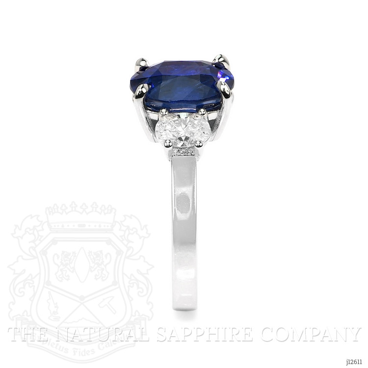 4.57 Ct. Blue Sapphire and Natural Diamond Three Stone Ring, Platinum 950