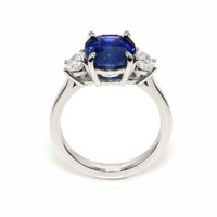 4.57 Ct. Blue Sapphire and Natural Diamond Three Stone Ring, Platinum 950 Image