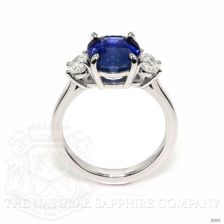 4.57 Ct. Blue Sapphire and Natural Diamond Three Stone Ring, Platinum 950