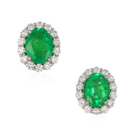 3.17 Ct.Tw.Total Carat Weight Emerald and Natural Diamond Pave Earrings, 18K White Gold Video