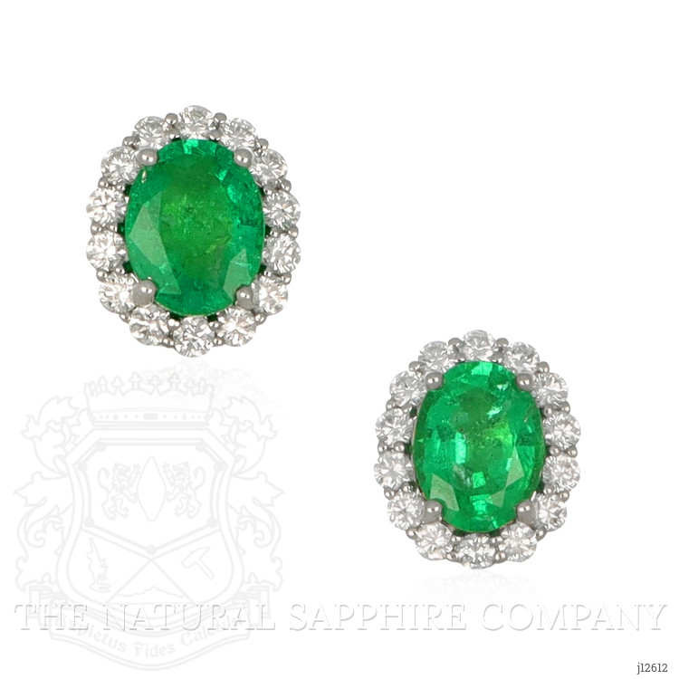 3.17 Ct.Tw. Emerald and Natural Diamond Pave Earrings, 18K White Gold