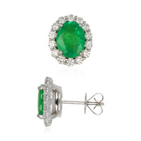 3.17 Ct.Tw.Total Carat Weight Emerald and Natural Diamond Pave Earrings, 18K White Gold Image