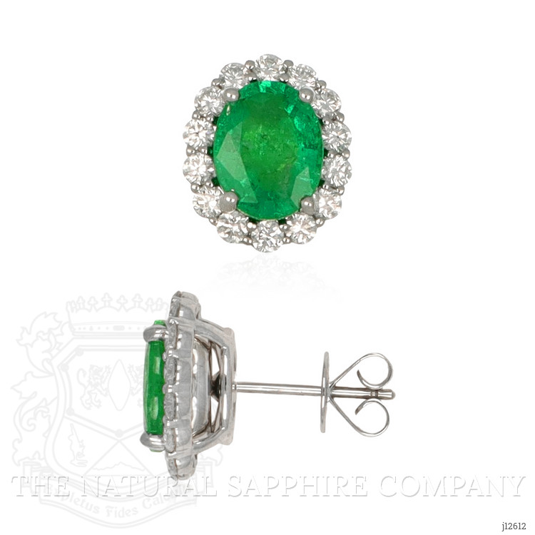 3.17 Ct.Tw. Emerald and Natural Diamond Pave Earrings, 18K White Gold