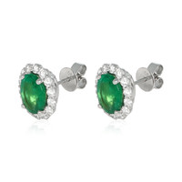 3.17 Ct.Tw.Total Carat Weight Emerald and Natural Diamond Pave Earrings, 18K White Gold Image