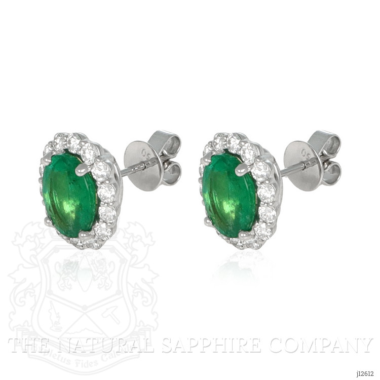 3.17 Ct.Tw. Emerald and Natural Diamond Pave Earrings, 18K White Gold