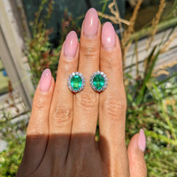 3.17 Ct.Tw.Total Carat Weight Emerald and Natural Diamond Pave Earrings, 18K White Gold Life Style