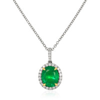 3.06 Ct. Emerald and Natural Diamond Pave Pendant, 18K White & Yellow Video