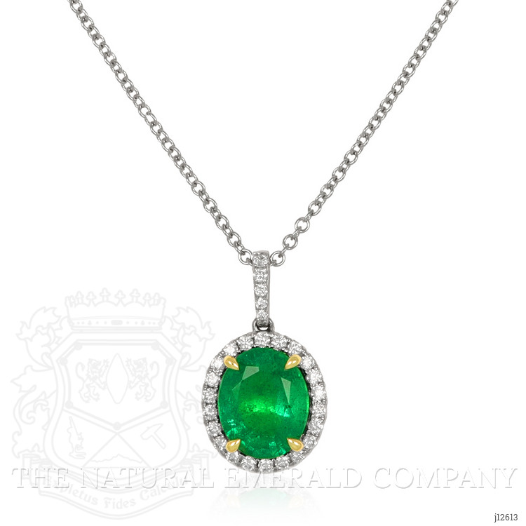 3.06 Ct. Emerald and Natural Diamond Pave Pendant, 18K White & Yellow