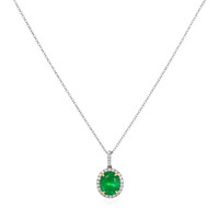 3.06 Ct. Emerald and Natural Diamond Pave Pendant, 18K White & Yellow Image