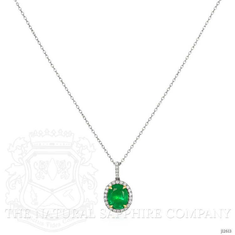 3.06 Ct. Emerald and Natural Diamond Pave Pendant, 18K White & Yellow