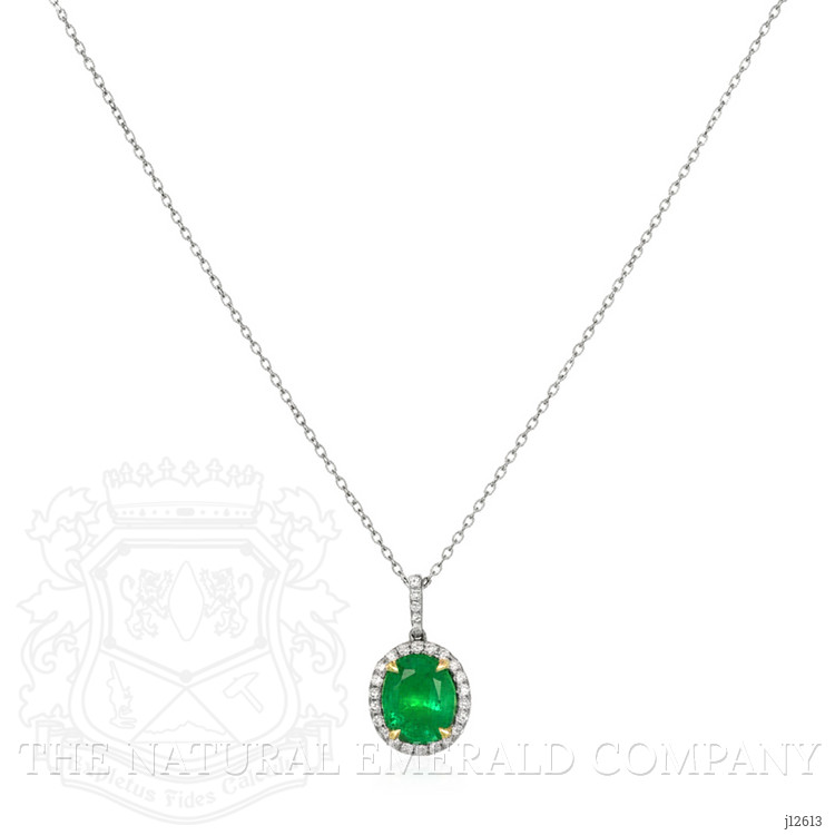 3.06 Ct. Emerald and Natural Diamond Pave Pendant, 18K White & Yellow