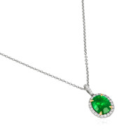 3.06 Ct. Emerald and Natural Diamond Pave Pendant, 18K White & Yellow Image