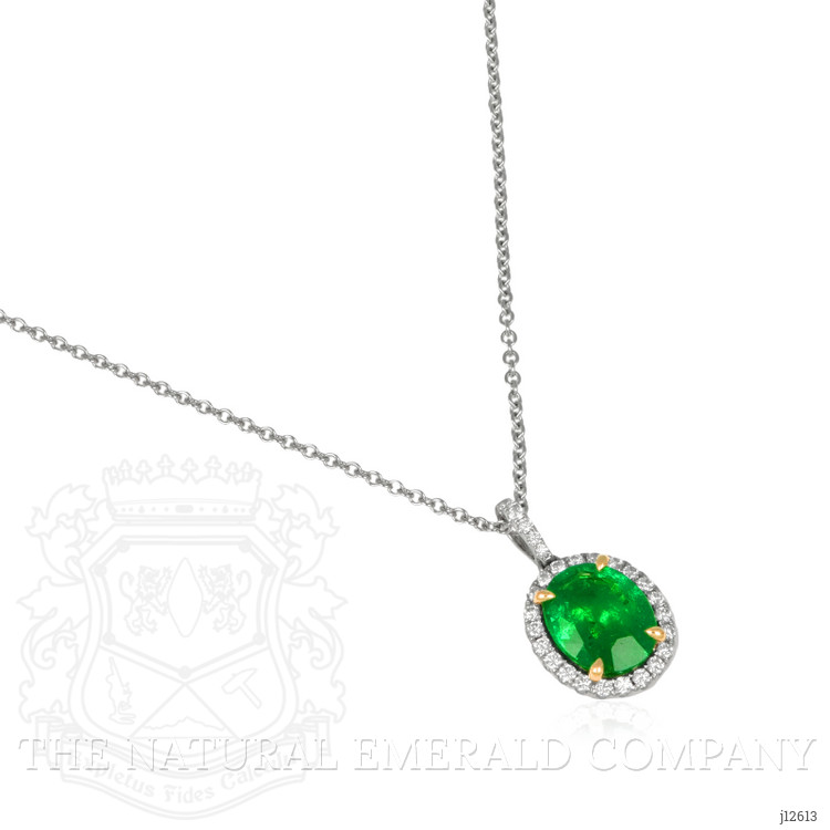 3.06 Ct. Emerald and Natural Diamond Pave Pendant, 18K White & Yellow