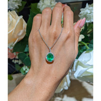 3.06 Ct. Emerald and Natural Diamond Pave Pendant, 18K White & Yellow Life Style
