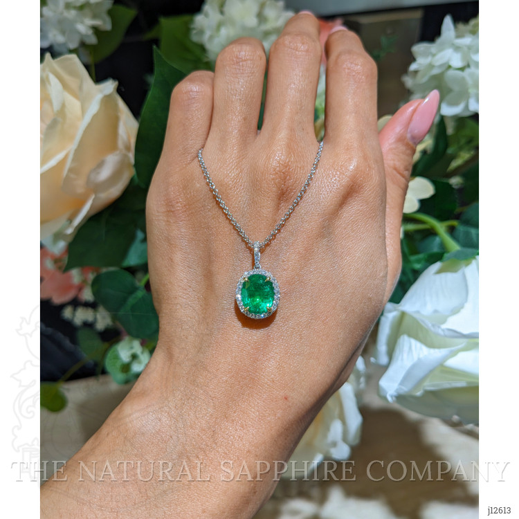 3.06 Ct. Emerald and Natural Diamond Pave Pendant, 18K White & Yellow