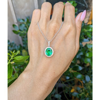 3.06 Ct. Emerald and Natural Diamond Pave Pendant, 18K White & Yellow Life Style