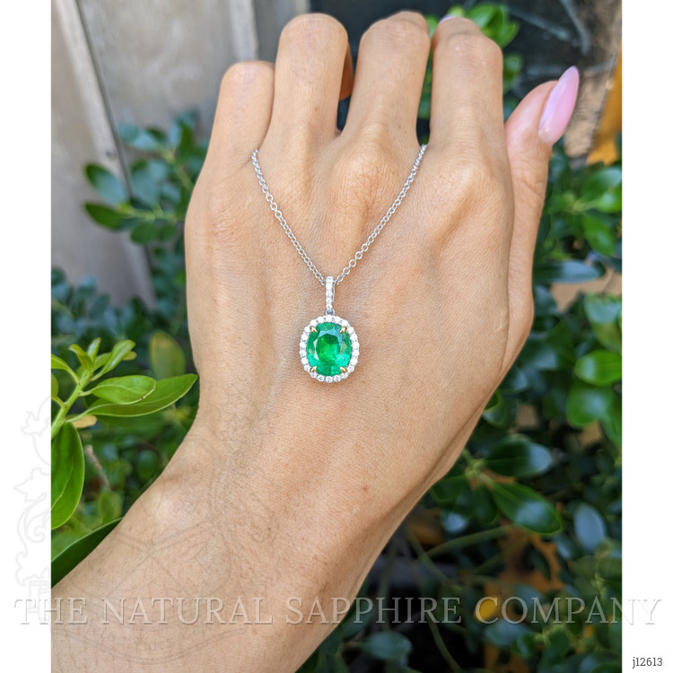 3.06 Ct. Emerald and Natural Diamond Pave Pendant, 18K White & Yellow