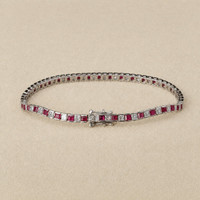 3.41 Ct.Tw.Total Carat Weight Ruby and Natural Diamond Tennis/Line Bracelet, 18K White Gold Image
