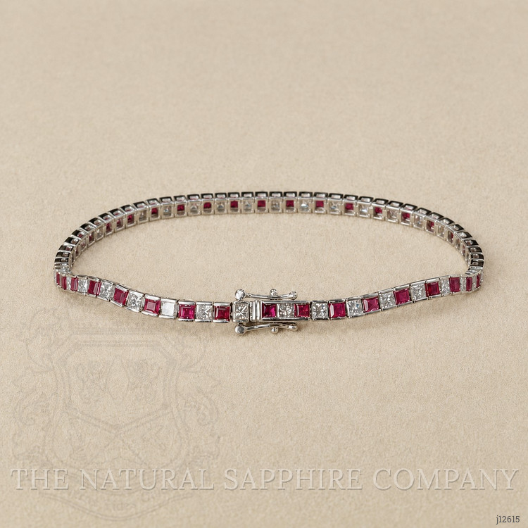 3.41 Ct.Tw. Ruby and Natural Diamond Tennis/Line Bracelet, 18K White Gold
