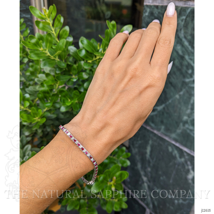 3.41 Ct.Tw. Ruby and Natural Diamond Tennis/Line Bracelet, 18K White Gold