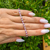 3.41&nbsp;Ct.Tw.Total Carat Weight Ruby and Natural Diamond Tennis/Line Bracelet, 18K White Gold Life Style