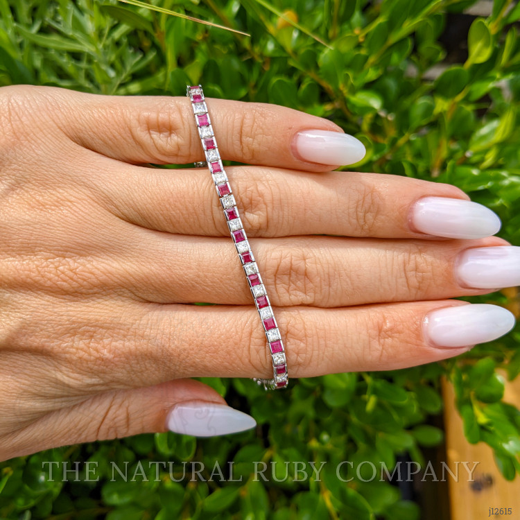 3.41 Ct.Tw. Ruby and Natural Diamond Tennis/Line Bracelet, 18K White Gold