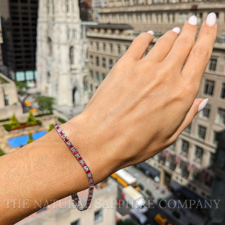 3.41 Ct.Tw. Ruby and Natural Diamond Tennis/Line Bracelet, 18K White Gold