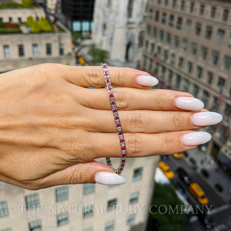 3.41 Ct.Tw. Ruby and Natural Diamond Tennis/Line Bracelet, 18K White Gold