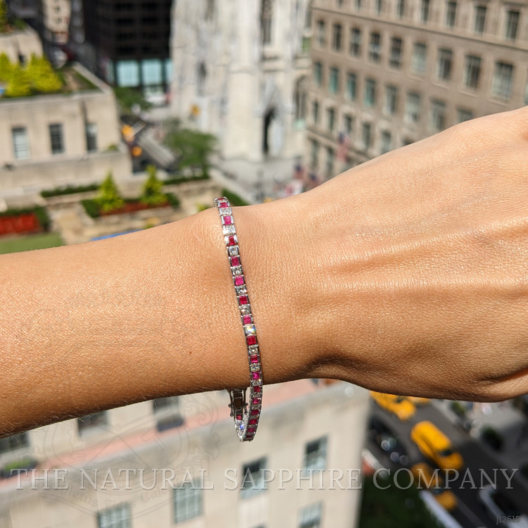 3.41 Ct.Tw. Ruby and Natural Diamond Tennis/Line Bracelet, 18K White Gold
