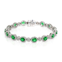 4.82 Ct.Tw.Total Carat Weight Emerald and Natural Diamond Pave Bracelet, 18K White Gold Image