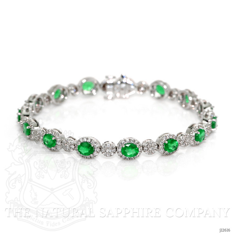 4.82 Ct.Tw. Emerald and Natural Diamond Pave Bracelet, 18K White Gold