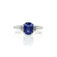 1.76 Ct. Blue Sapphire and Natural Diamond Three Stone Ring, 18K White Gold Video