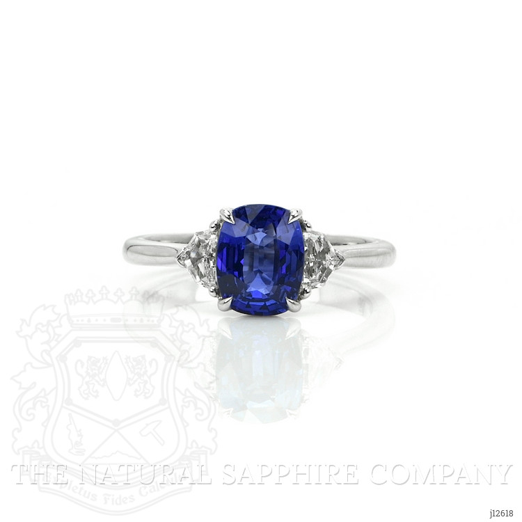 1.76 Ct. Blue Sapphire and Natural Diamond Three Stone Ring, 18K White Gold
