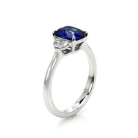 1.76 Ct. Blue Sapphire and Natural Diamond Three Stone Ring, 18K White Gold Image