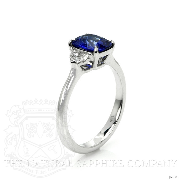 1.76 Ct. Blue Sapphire and Natural Diamond Three Stone Ring, 18K White Gold