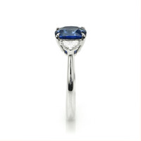1.76 Ct. Blue Sapphire and Natural Diamond Three Stone Ring, 18K White Gold Image
