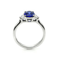 1.76 Ct. Blue Sapphire and Natural Diamond Three Stone Ring, 18K White Gold Image
