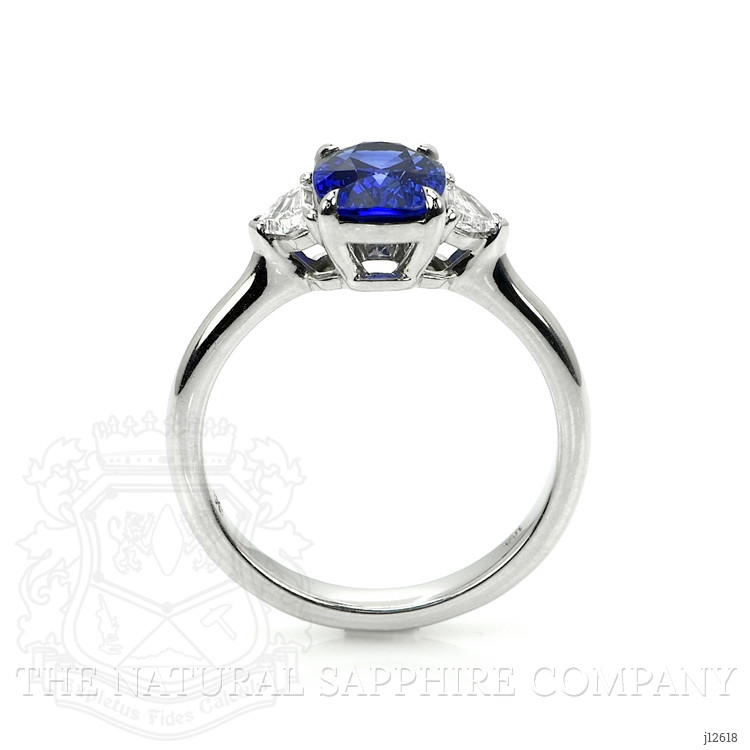 1.76 Ct. Blue Sapphire and Natural Diamond Three Stone Ring, 18K White Gold