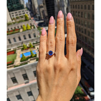 1.76 Ct. Blue Sapphire and Natural Diamond Three Stone Ring, 18K White Gold Life Style