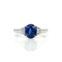 2.24 Ct. Blue Sapphire and Natural Diamond Three Stone Ring, 18K White Gold Video