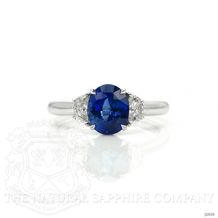 2.24 Ct. Blue Sapphire and Natural Diamond Three Stone Ring, 18K White Gold