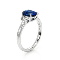 2.24 Ct. Blue Sapphire and Natural Diamond Three Stone Ring, 18K White Gold Image