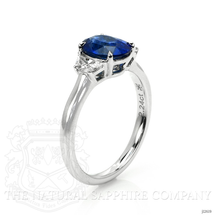 2.24 Ct. Blue Sapphire and Natural Diamond Three Stone Ring, 18K White Gold