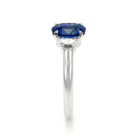 2.24 Ct. Blue Sapphire and Natural Diamond Three Stone Ring, 18K White Gold Image