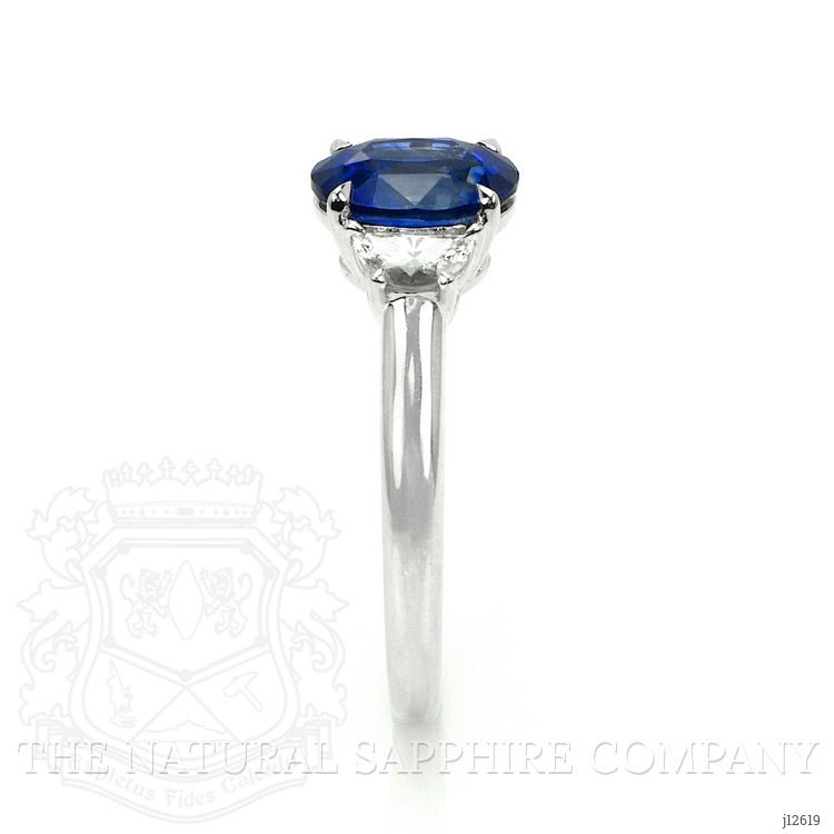 2.24 Ct. Blue Sapphire and Natural Diamond Three Stone Ring, 18K White Gold