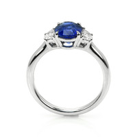 2.24 Ct. Blue Sapphire and Natural Diamond Three Stone Ring, 18K White Gold Image