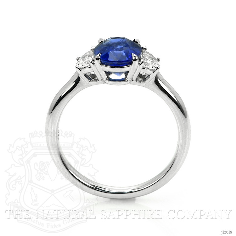 2.24 Ct. Blue Sapphire and Natural Diamond Three Stone Ring, 18K White Gold